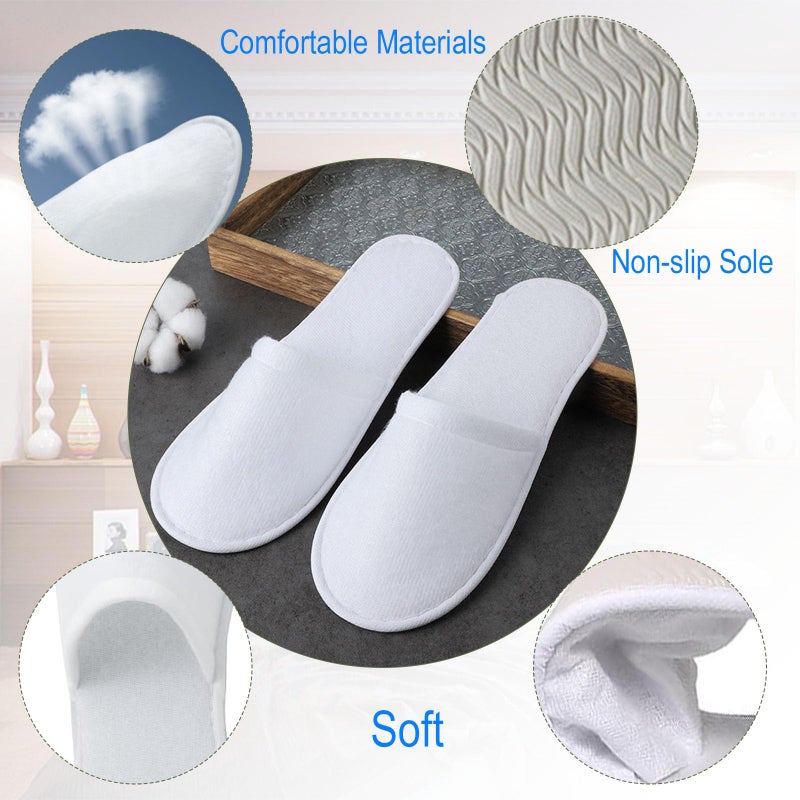 Nexboraque 30 Pairs 10.5 Inch Disposable Slipper for Guests, White Spa Slippers Bulk House Slippers Non Slip Closed Toe Travel Footwear for Hotel Guests Women Men, Medium - Image 3